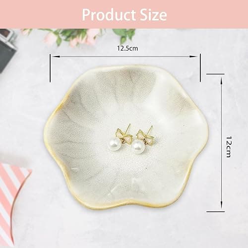 Bliceon Ceramic Trinket Dish and Ring Holder - Decorative Jewelry Tray for Rings, Keys and Small Items - Gift for Women, Mothers, Weddings, Bridal Showers and Birthdays - White thumbnail 3