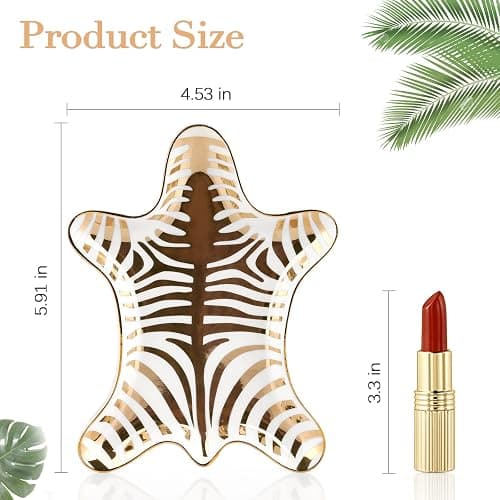 Trycooling Hand Painted Tiger Skin Ceramic Jewelry Dish Small Jewelry Rack Tray Rings Bracelets Earrings Trays Holder (Gold) thumbnail 3