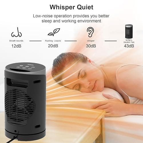 Space Heater, WINHL Small Portable Electric Heaters for Indoor Use with Thermostat and Remote, 70°Oscillation, 12H Timer, 5 Modes, 1500W PTC Ceramic Fast Safety Heat for Office Bedroom Home thumbnail 5
