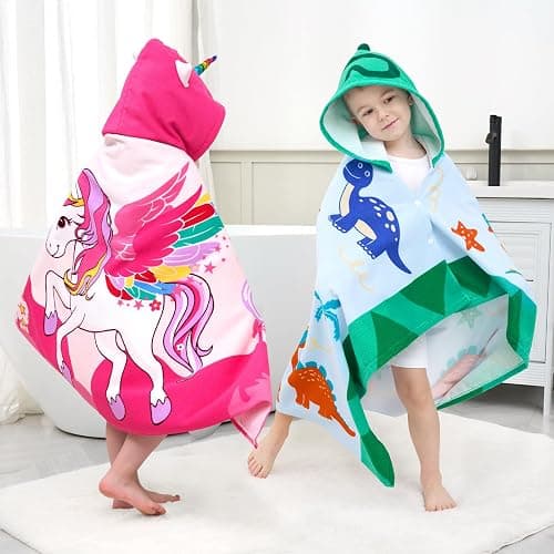 UOMNY Kids Beach Towels,Hooded Towels,Kids Hooded Bath Towel 30" x 50" | Kids Hooded Bath Towel 30" x 50" for 3-10 Years,Pool Ponchos for Kids with Hood,Boys Beach Towel,Green Dinosaur thumbnail 7