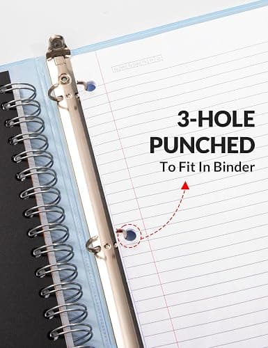 SUNEE Spiral Notebooks for Work with Removable Dividers & Tabs – College Ruled 5 Subject, 300 Pages, 3 Hole Punched, Durable PP Cover, 8"x10.5" – Notebooks for Office or School, Black thumbnail 8