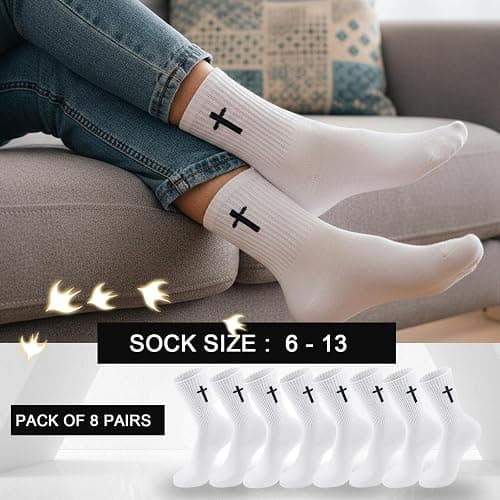 wotemlur 8 pair Christian cross socks prayer stockings suitable for husband, wife, family, birthday Christmas Easter gift thumbnail 6