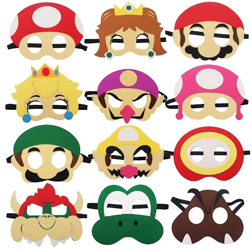 12Pcs Felt Mask, Birthday Game Themed Masks, Cosplay Party Masks, Felt Masks, Children's Party Masks, Character Masquerade, Halloween Dress Up Party Supplies for Boys and Girls Role Play - Image 1