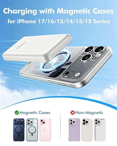 Miady Magnetic Portable Charger Power Bank for iPhone 5000mAh (Black+White) | Mini Portable Charger, Compact 5W Wireless Battery Pack for iPhone 17/16/15/14/13/12 thumbnail 6