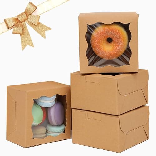 Bakepacker Kraft Bakery Boxes with Window - 4x4x2.5 inches Small Size Pastry & Mini Cookie Boxes for Bakeries - Thick & Sturdy (100 Packs) thumbnail 6
