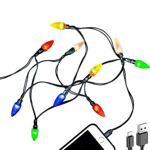 Christmas Light Phone Charging Cable Charger Cord USB-A to Light-ning 55"/10 LED Festive Bulb Cables Compatible with iPhone 5/6/7/8/13/14 Plus Pro X XR XS Max - Image 1