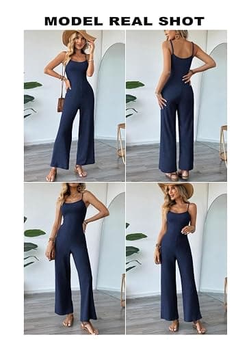 BLENCOT Maternity Ribbed Jumpsuit Stretchy One Piece Wide Leg Romper | Women's Sleeveless Square Neck Adjustable Strap High Waist Casual Lounge Sets Pregnancy Clothes Fashion 2026 thumbnail 7