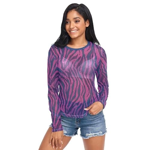 Gugusary Women's Long Sleeeve Mesh Shirts Red Heart Tops See Through Going Out Blouses Sexy Slim Fit T Shirt S - Image 1