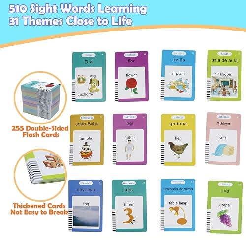 MAYAPHILOS 510 Sight Words Brazilian Portuguese and English Talking Flash Cards, Learn Portuguese for Kids Portuguese Language Learning Speech Therapy Toys for Toddlers thumbnail 3