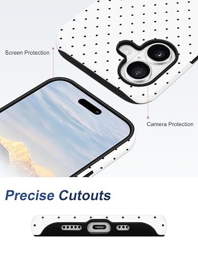 Jusy Compatible with MagSafe Polka Dot Case for iPhone 16e/17e, Cute Aesthetic Polka Dots Magnetic Phone Case, Soft TPU and Hard PC Protective Phone Cover for Women Girls (Matte) - White thumbnail 5