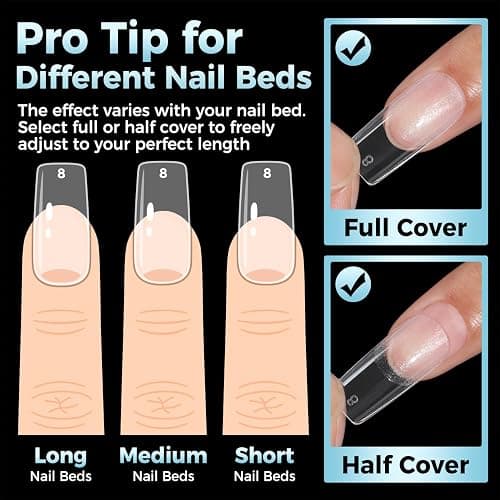 Luckyfairy Medium Square Nail Tips, 360pcs Soft Gel Pre-Shaped Acrylic Fake Nails, Half Matte Full Cover Clear Gelly Press on Flase Nail Tips for Extension Nail Manicure Home DIY 12 Sizes Gelly Tips thumbnail 9