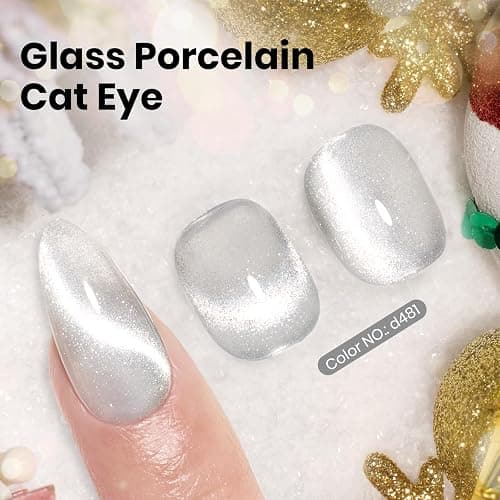 Beetles Star Cascade Silver Cat Eye Gel Nail Polish - 15ML Christmas Silver Glitter Cat Eye Gel Polish with Magnet Soak Off UV Velvet Nail Polish Salon DIY Manicure Winter Gift for Women thumbnail 2