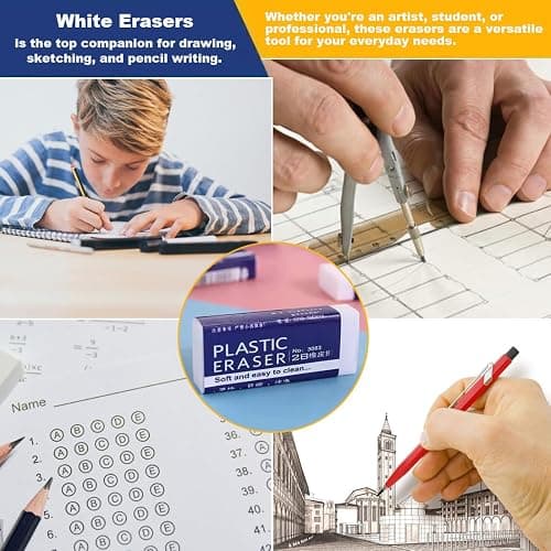 19PCS Erasers, White Erasers for School Office, Medium Soft Rubbers Pencil Eraser Bulk for Efface Sketching Writing Painting Etc (5 x 2 x 1cm) thumbnail 5