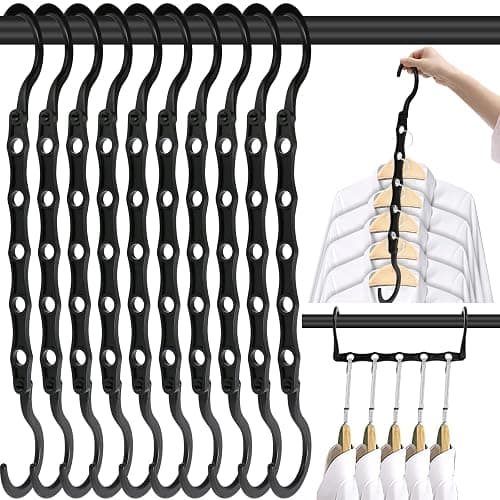 DUCOO 10 PCS Space Saving Hangers, 5-Hole Magic Hangers - Sturdy Plastic Hanger, Closet Organizers for Clothes Storage, College Dorm Essentials, Home Organization (Black) - Image 1