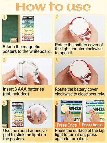 Biggun 5 Pcs Voice Level Push Lights for Classroom Decor Teacher Must Haves | Battery Operated, with Magnetic Noise Level Rules Poster Chart, Back to School Supplies, Visual Classroom Management Tools thumbnail 6