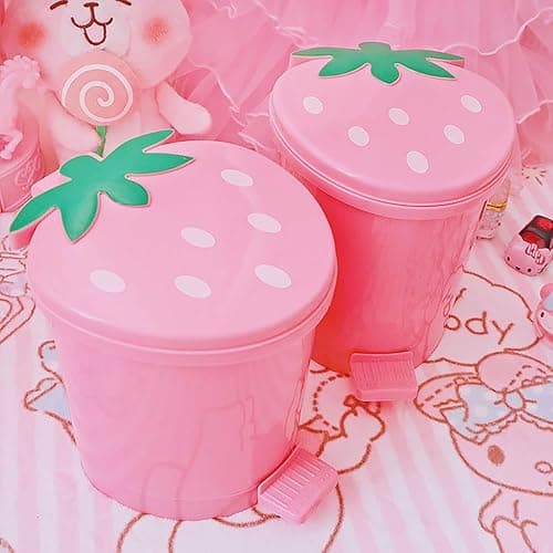 BxuxJar Strawberry Trash Can with Lid 1 Gal Small Cute Trash Can for Desk | Small Pink Strawberry Trashcan Cute Girls Room Trash Can for Bedroom Desk Office with Garbage Bag and 3D Cartoon Stickers thumbnail 5