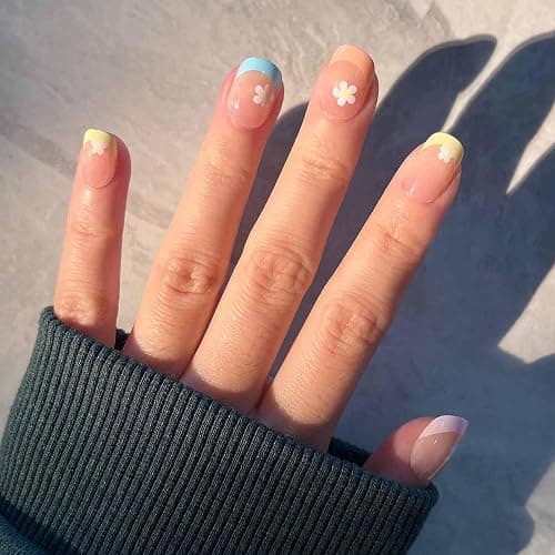 Hkanlre Square French Press on Nails Short Cute Fake Nails Acrylic Flower False Nails for Women and Girls 24PCS thumbnail 5
