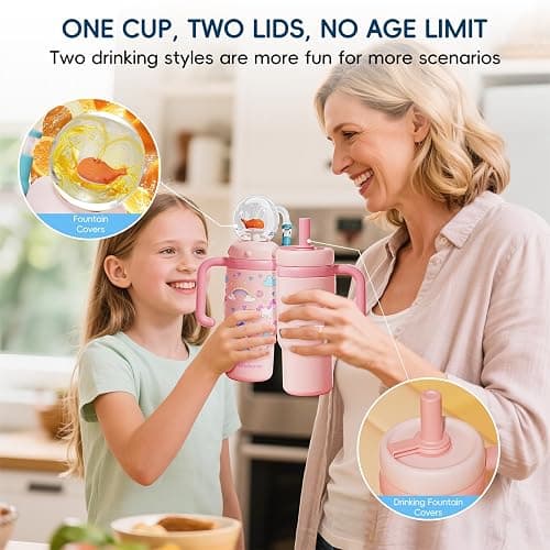 Como bebe Insulated Whale Fountain Sippy Cup, 24 oz 316 food-grade Stainless Leak-Proof Straw,Tumbler with Handle, Fits Car Cup Holders. 2 types lids for Kids, Teens & Adults V3.0 (Green dinosaur) thumbnail 13