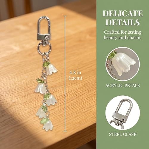 Miokkley Lily of the Valley Keychain Gifts for Women, Cute Flowers Bag Charms for Handbags Purse Car Key Accessories thumbnail 5
