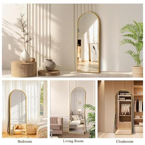 TRUNBACK 56"x18" Full Body Mirror with Stand, Arched Mirror Full Length, Aluminum Alloy Thin Frame - Freestanding/Leaning/Wall Mount for Bedroom, Living Room & Entryway (Gold) thumbnail 3