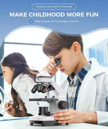 Microscopes for Kids Students Adults, 100X-2000X Powerful Biological Microscopes for Home Education,with Microscope Slides Set, Phone Adapter,white thumbnail 7