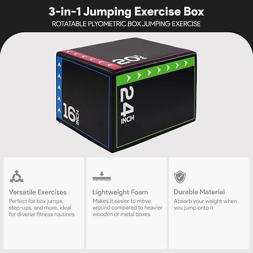 BalanceFrom 3-in-1 Foam Plyometric Jump Box for Home Gym with Multiple Height Options – Versatile Plyo with Non-Slip Surface for Strength, HIIT, Step-Ups, and Agility Training thumbnail 2