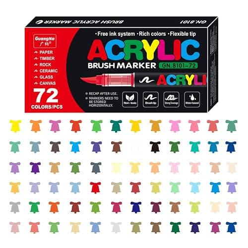 YOUQIWJ Acrylic Paint Markers Brush Tip, 72 Colors Water-Based Paint Pens, Smooth Ink Flow, Soft Flexible Tip, Quick-Dry Permanent Art Markers for Rock Wood Glass Ceramic Canvas DIY Crafts (72) thumbnail 4