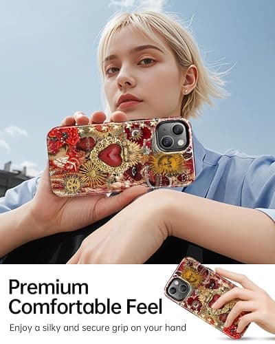 TAMUEL for iPhone 14 Case, Vintage Sacred Heart Sun Collage Phone Case, Compatible with Magsafe, Trendy Red Mosaic Celestial Evil Eye Magnetic Slim Shockproof Protective Women Girl Men Cover thumbnail 6
