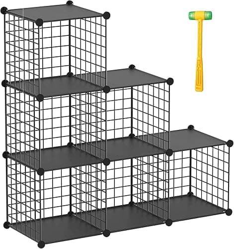 TUMUCUTE Wire Cube Storage Organizer, Metal Storage Shelves Bookshelf, Stackable Modular Closet Organizer for Bedroom Living Room, Office,Storage Shelves(6-Cube,Black) - Image 1