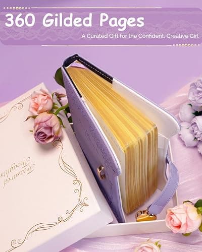 Hoci Poci Diary with Lock and Keys for Girls Gift Ideas, 360 Pages Journal | Elegant Gift Box for Teen Girls, B6 Gold Edged Pages Refillable Notebook with Pen and Bookmark for Writing, Garden Purple thumbnail 5