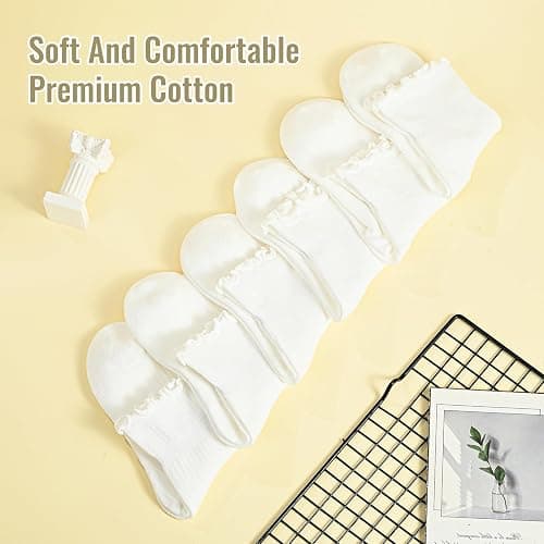 Iridipity 6 Pairs Ruffle Socks Woman Cute Frilly Ankle Socks for women girls thumbnail 6