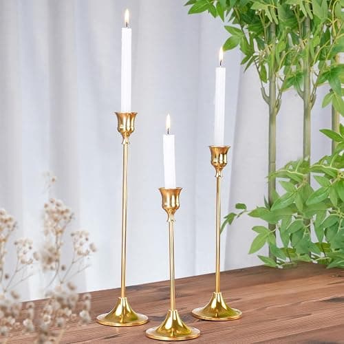Metal Candle Holders for Candlesticks Taper Candlestick Holders Set Vintage Decorative Centerpiece Candelabra Tall Candle Stands (Gold, 2 Sets (6 pcs)) thumbnail 6