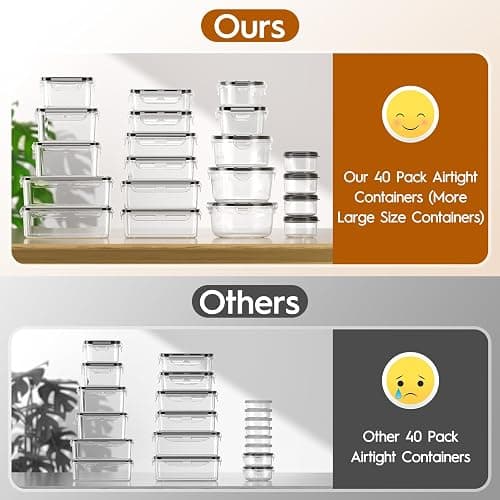 40 PCS Food Storage Containers with Lids Airtight (20 Containers & 20 Lids), Leak proof Meal Prep Container Set for Kitchen Storage, BPA-free, PVC-free Plastic, Microwave/Dishwasher Safe, Labels & Pen thumbnail 4