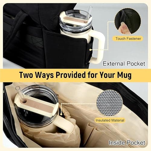 Sambois Puffer Tote Bag with Large Cup Holder& 15.6 Inch Laptop Compartment, Lightweight Puffy Work Bag with Water Bottle Pocket, Large Laptop Tote with Clutch Purse for Commuter Teacher Nurse (Black) thumbnail 9