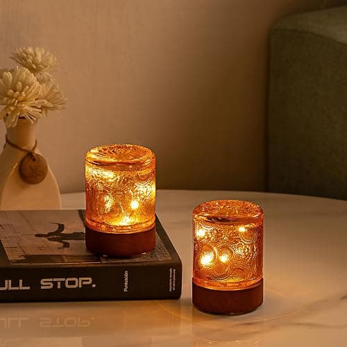 PWTZMYXGS Mini Lamps with Timer，Small Battery Operated Night Lights for Adults，Cordless Glass Vintage Sleep Nightlights，Portable Cordless Night Light for Bedroom, Living Room, Camping (Copper), PWT-7 thumbnail 5
