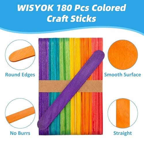 WISYOK 180 Pcs 6' Colored Jumbo Wooden Craft Sticks - Rainbow Wooden Popsicle Sticks for Creative Designs or Kids Education, Home Art Projects thumbnail 4
