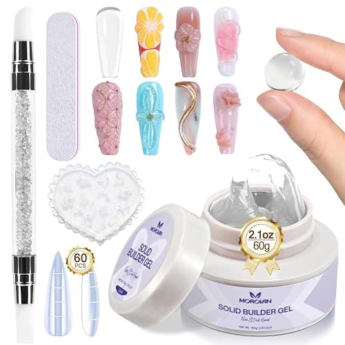 Morovan Solid Builder Nail Gel: 60g Large Capacity Nail Builder Gel for 3D Sculpting Non-Sticky Hard Gels for Nails Extension Carving Soak Off UV LED Salon Home DlY - Image 1