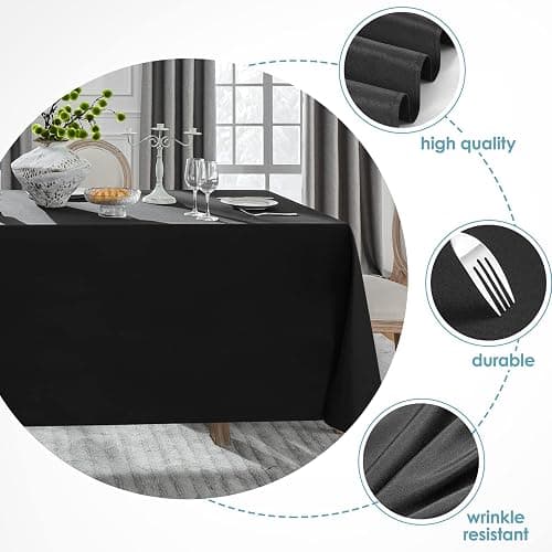 VidaFete 2 Pack 90*132inch Rectangle Tablecloth Polyester Table Cloth，Stain Resistant and Wrinkle Polyester Dining Table Cover for Kitchen Dinning Party Wedding Rectangular Tabletop Decoration(Black) thumbnail 4