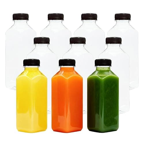 Bouolops 16oz 10pcs Empty Plastic Juice Bottles with Caps,Juice Containers for Juice, Milk and Other Beverages,Clear Juicing Bottles for Food Grade. - Image 1