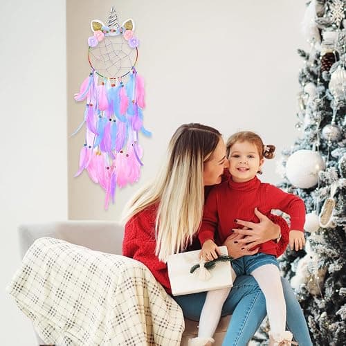 QtGirl Dream Catchers for Kids Unicorn Wall Decor for Girls Bedroom Flower Feather Wall Hanging Decoration thumbnail 6
