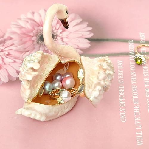 Qsabv Enameled Pink Swan Trinket Box, Mini Hand-Painted Swan Figurine Decor | Metal Small Decorative Jewelry Organizer, Ring Earrings Holder Keepsake Box Wedding Gift for Women Girls thumbnail 5