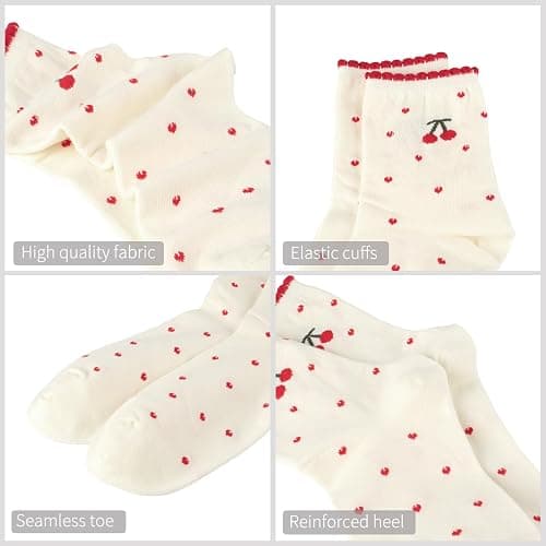 Knagsfa Women's Cute Crew Socks, Casual Athletic Cotton Bowknot Cherry Calf Novelty Socks for Women thumbnail 4