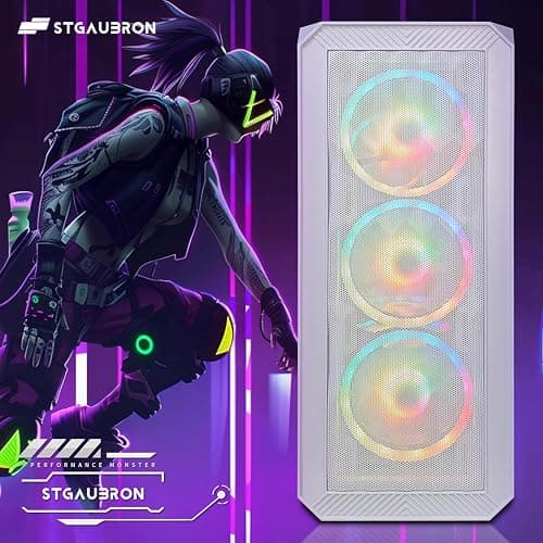 STGAubron Gaming PC Desktop Computer, AMD Ryzen 3 3200G 3.6 GHz, Radeon RX 580 8G GDDR5, 16G DDR4, 1T SSD, 600M WiFi, BT 5.0, RGB Fan x 4, Windows 11 Home thumbnail 2