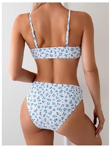 SOLY HUX Women's 2 Piece Bathing Suit Floral Print High Waisted Scoop Neck Cute Bikini Set Beachwear thumbnail 2