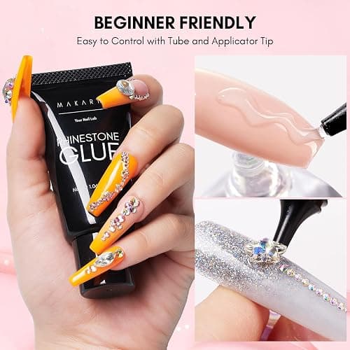 Makartt Nail Rhinestone Glue for Nails- 60ML Super Strong Gel Glue for Rhinestones, 3D Art Charm Decorations Bling Gem Bow Jewels Crystals Beads Diamonds Pearls, Beauty Gift, UV Lamp Need thumbnail 6