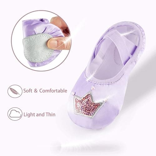 TRIPLE DEER Ballet Shoes for Girls, Satin Dance Practice Slippers Split Soft Leather Flat Sole Yoga Gymnastics Shoes (Toddler/Little/Big Kid) thumbnail 5