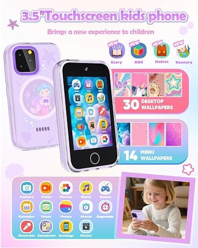 Dylanto Kids Camera ,3.5'' Touchscreen Phone for Kids Learning Play Toys for 3-9 Years Old Girls with Dual Camera,Video Players,Game,Christmas Birthday Gifts for Girls Age 3 4 5 6 7 8 9 -Purple thumbnail 2