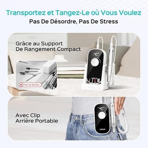 COSLUS E51 Ponceuse Pour Ongles Professionnelle: 40000 RPM Ensemble de Lime a Ongle Electrique 6 en 1 Pour Ongles en Gel et Ongles en Acrylique, Idéal Pour le Salon et La Maison Portable et Silencieux thumbnail 5