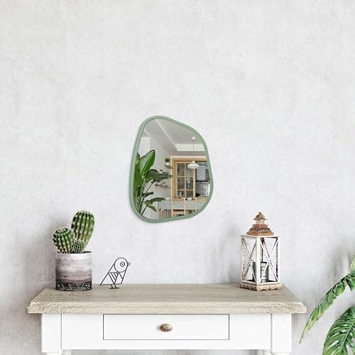 HLFMVWE Asymmetrical Mirror for Wall Irregular Wood Frame Modern Unique Wall Mirror Decorative Vanity Bathroom Living Room Bedroom Entryway Hallway Artistic Mirror 14"x10" thumbnail 5