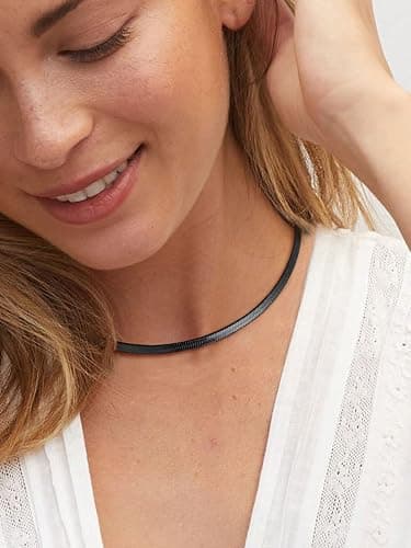 FindChic Stunning Choker Herringbone Chains for Women Stainless Steel 18K Gold/Rose Gold Plated Snake Chain Necklaces 3MM/5MM Width 12.5inch 15inch Adjustable, with Jewelry Box thumbnail 2
